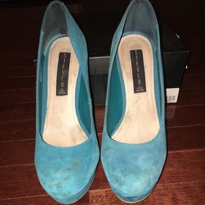 Teal Suede blocked heels STEVE MADDEN sz 7.5